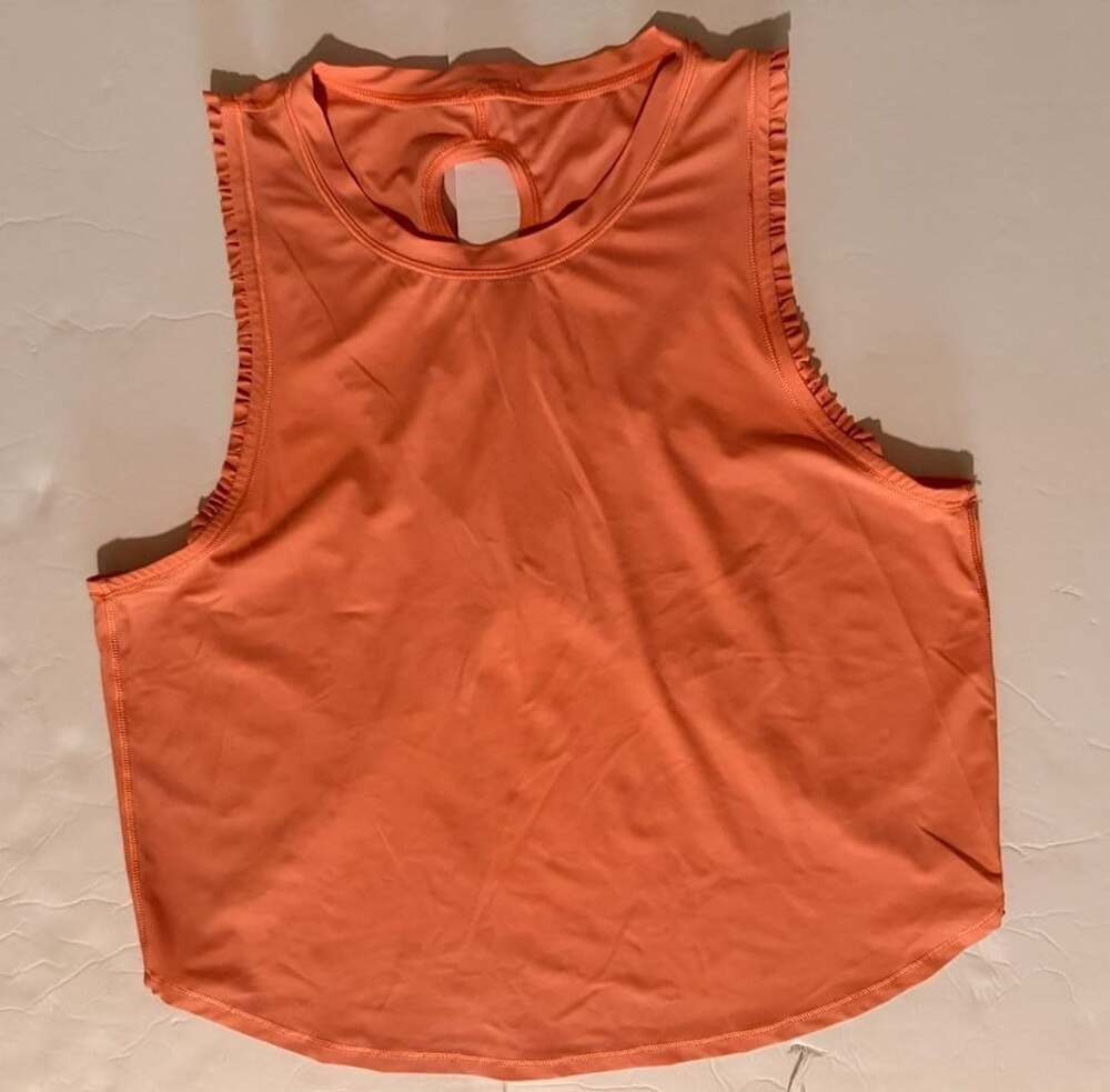 Lululemon Athletica Orange Ruffled Sleeveless Tank Top With Keyhole Back
